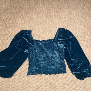 Anthropologie Teal Velvet Blouse